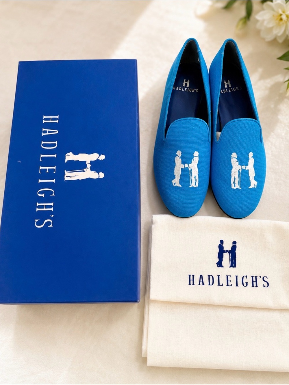 Women's Bright Blue Embroidered Slip-On Loafers